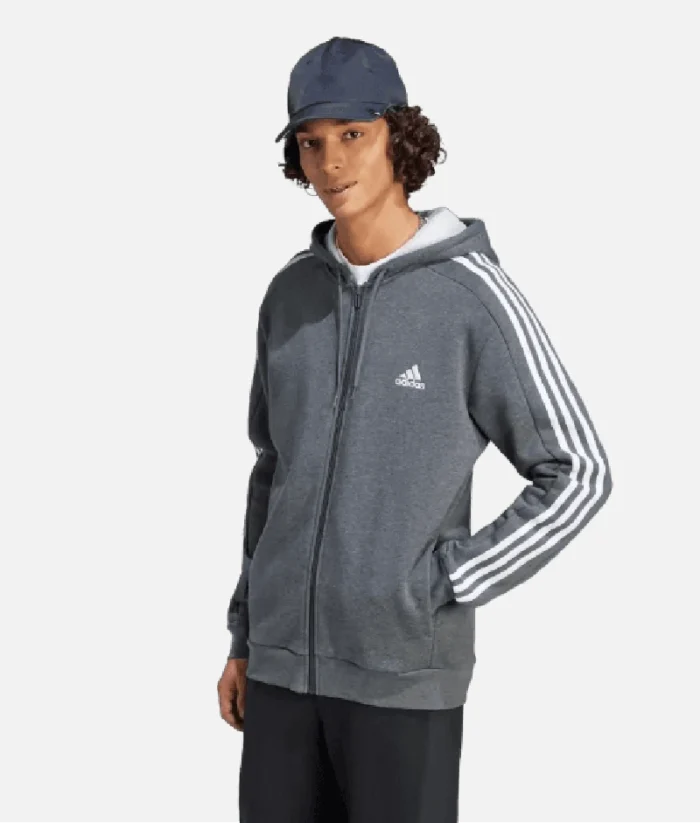 Adidas Fleece 3 Stripes Full Zip Hoodie Grau (1)