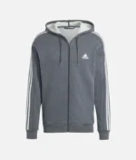 Adidas Fleece 3 Stripes Full Zip Hoodie Grau (2)