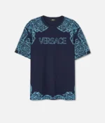 Italien Versace Barocco Schablone T Shirt Blau (2)