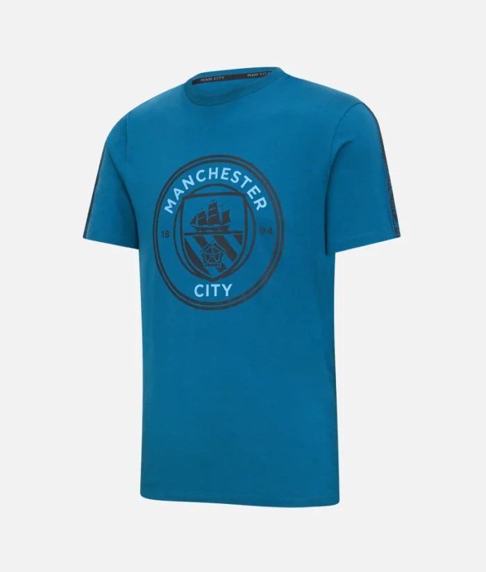 Manchester City Taping Crest T Shirt Blau (2)