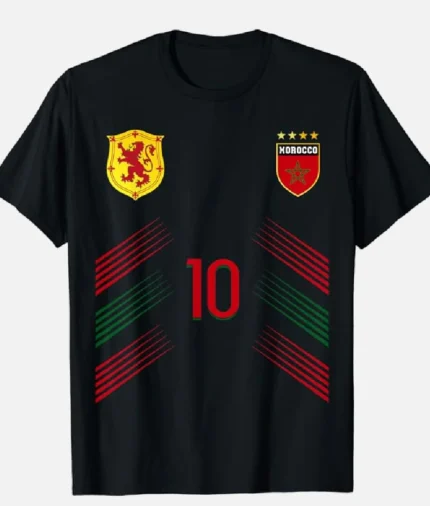 Marokko Flagge Fußball T Shirt Schwarz (1)