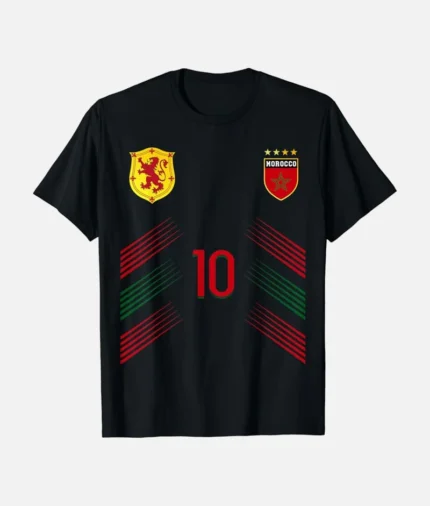 Marokko Flagge Fußball T Shirt Schwarz (2)