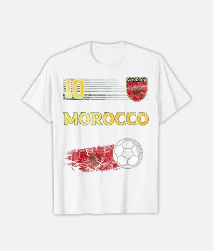 Marokko Flagge Fußball T Shirt Weiß (2)
