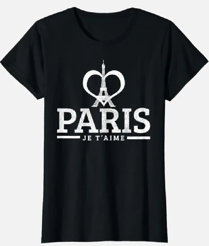 Paris Frankreich Eiffelturm Souvenir T Shirt Schwarz (1)